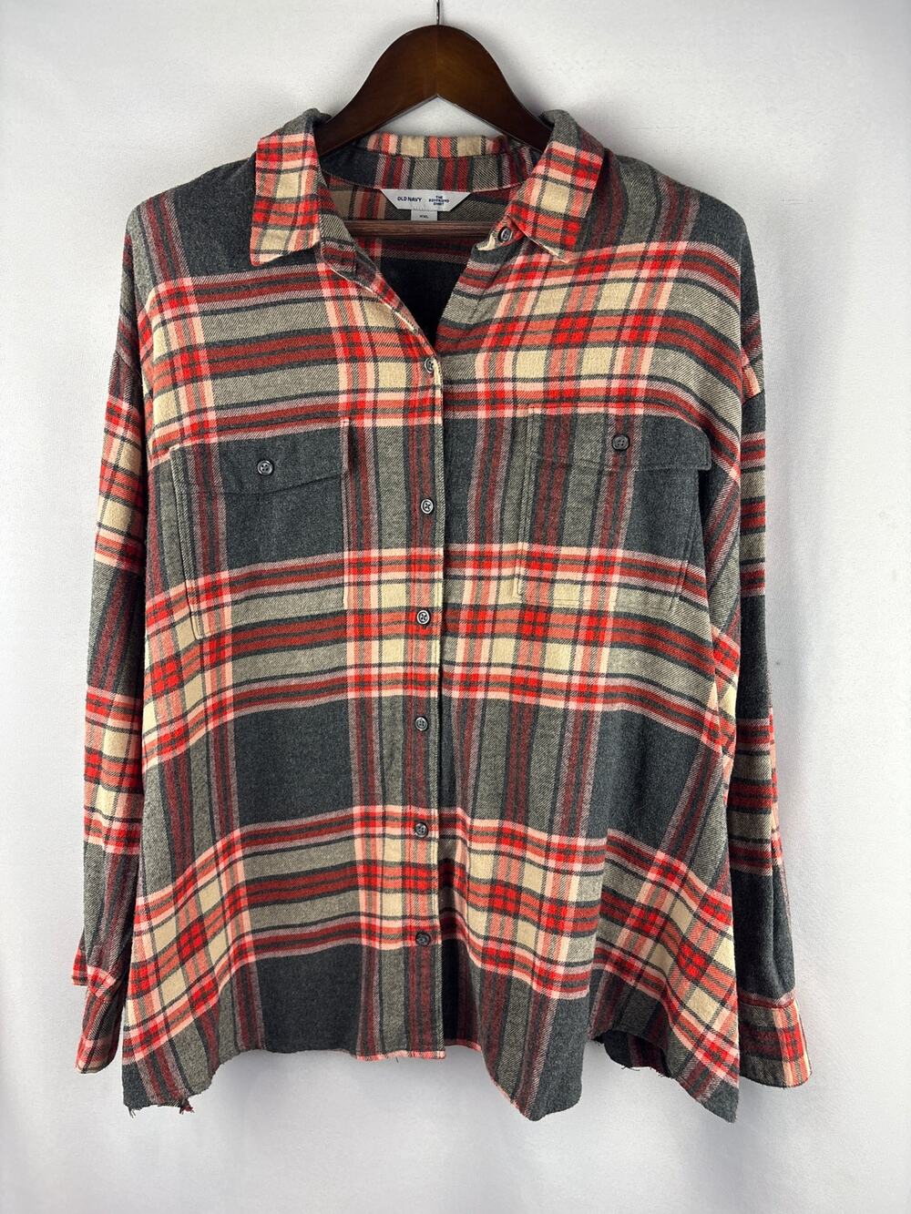 Women’s Old Navy XXL Gray, Red & Tan Flannel Shirt